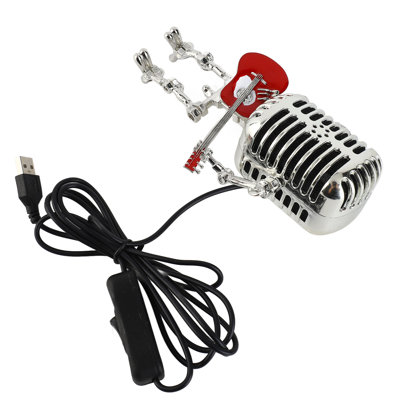 Vintage Microphone Guitar Robot Table Lamp USB Aluminum Metal Retro Night Light for Bedroom Desk Home Decor Red
