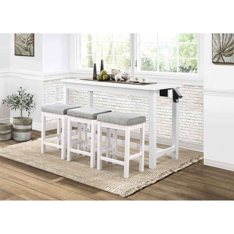 Ensemble de salle à manger à hauteur de comptoir 4 pièces - Tabourets blancs en bois inclus