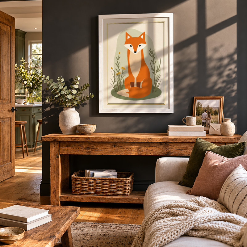 Fox and Botanicals Modern - Framed Print, A4 - 29.7 x 21.0 cm, White