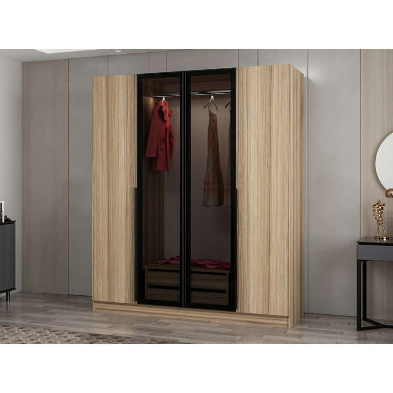 Armoire moderne avec de nombreuses tablettes, chêne doré et gris foncé, 70,9 x 82,7 x 20,5 pouces | 100% panneau de particules enduit de mélamine, épaisseur: 0,7 pouce | Solution de rangement élégante pour toute chambre à coucher ou espace de vie