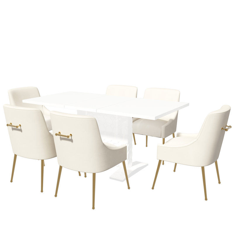 Table de salle à manger extensible pour 6 personnes Magallanes, Blanc, Beige