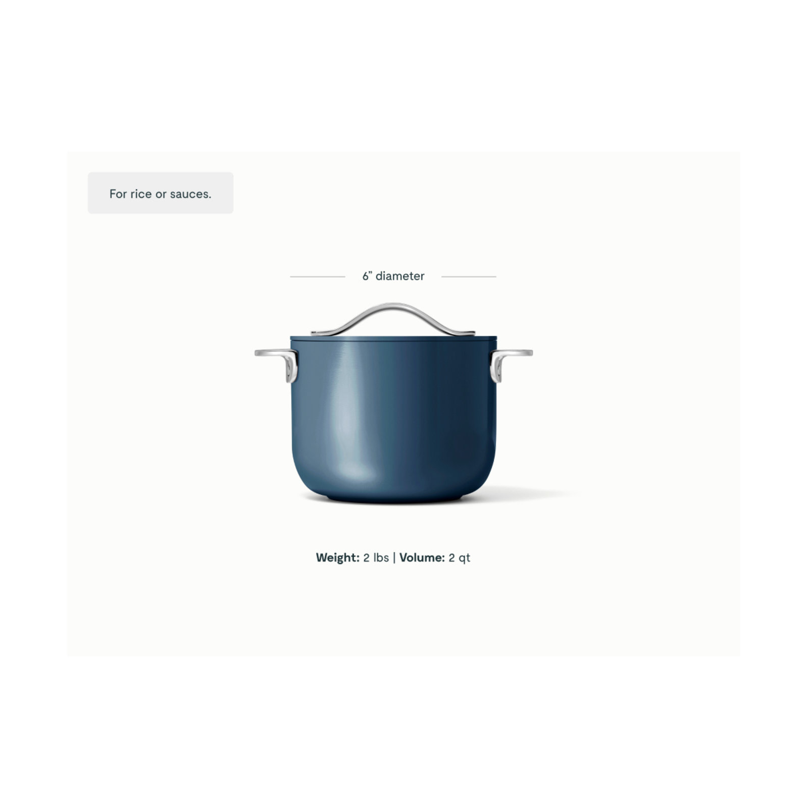 Caraway Nonstick Ceramic Petite Cooker W/ Lid, 2 quarts, Navy