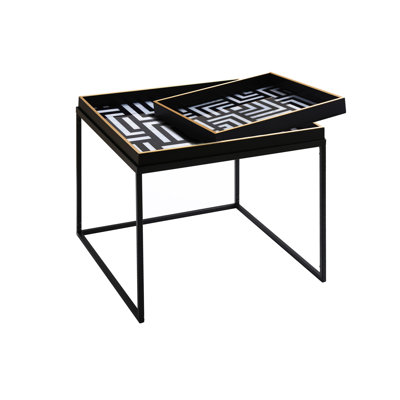 Ahab Metal Nesting Table for Living Room, Nest of End Table with Modern Glass Top