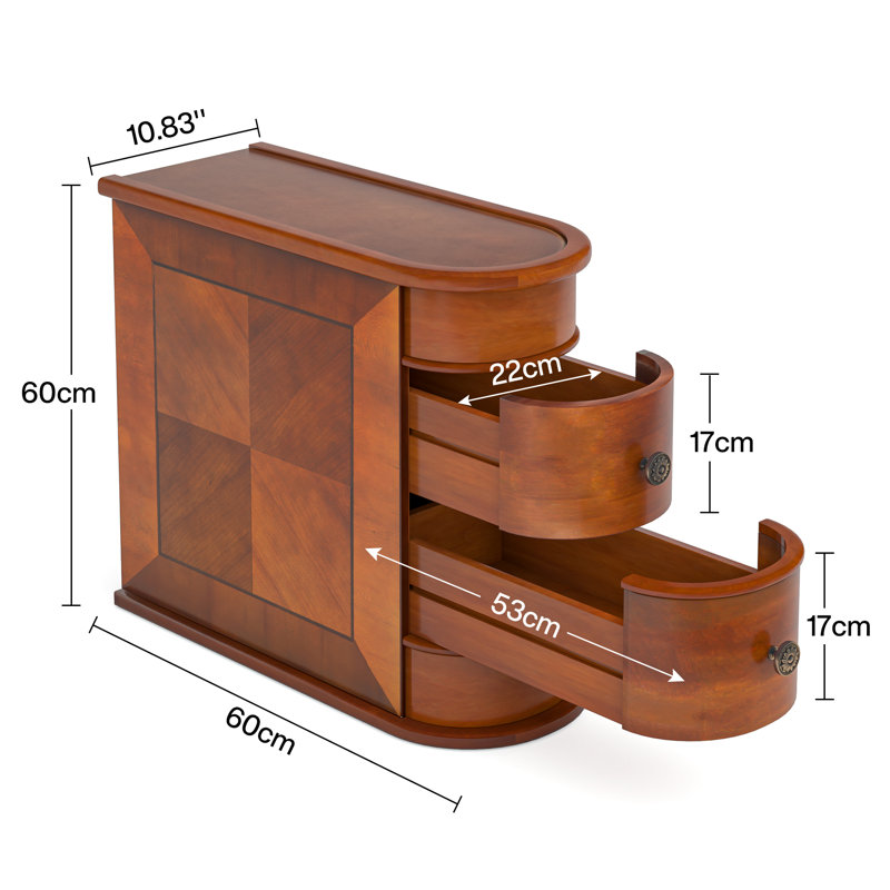 Solid Wood End Table with 2 Storage Drawers, No Assembly Required, Brown