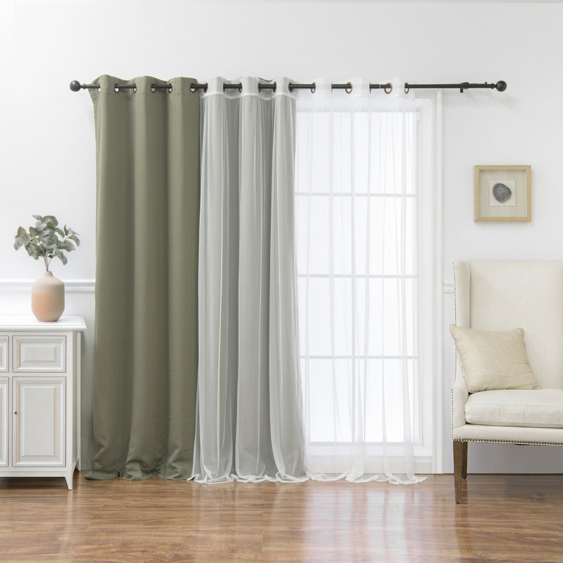 Granados Thermal Room Darkening Sheer and Solid Curtain, Olive, 80" W x 84" L