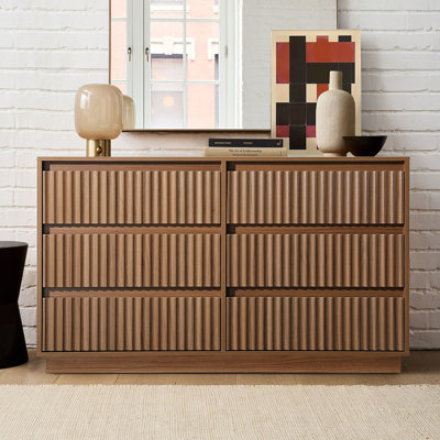 Stanton 47.2" W 6-Drawer Double Dresser with Waveform Fluted Panels