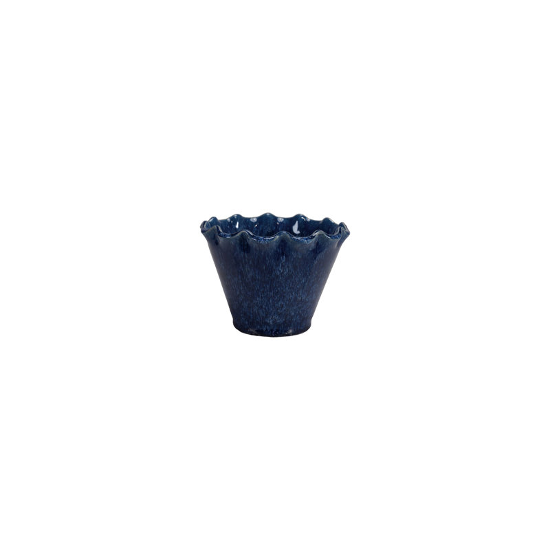 Pot à fleurs en grès avec bord à volants et trou de drainage avec glacis réactif, H 4,125 po x l 5,5 po x P 5,5 po