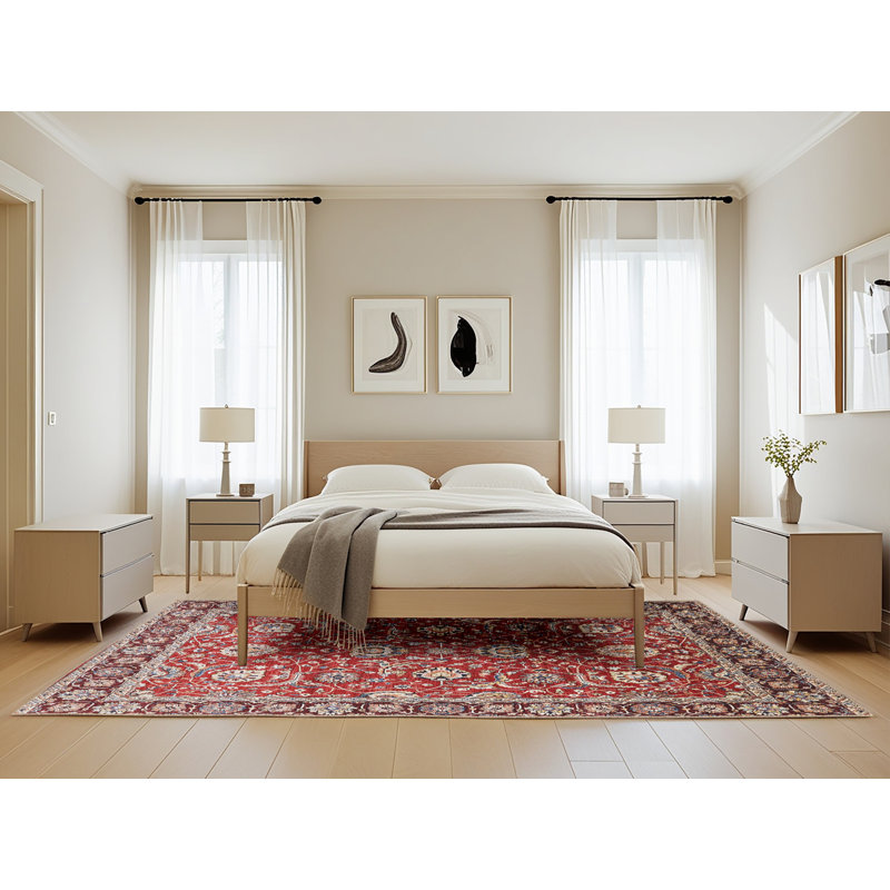 Tapis oriental rouge / ivoire / gris Avedik, Rectangle 5 pi x 8 pi