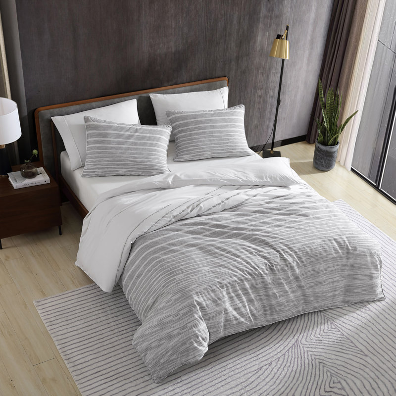 King Grey Cotton Abstract Stripe Duvet Cover Set