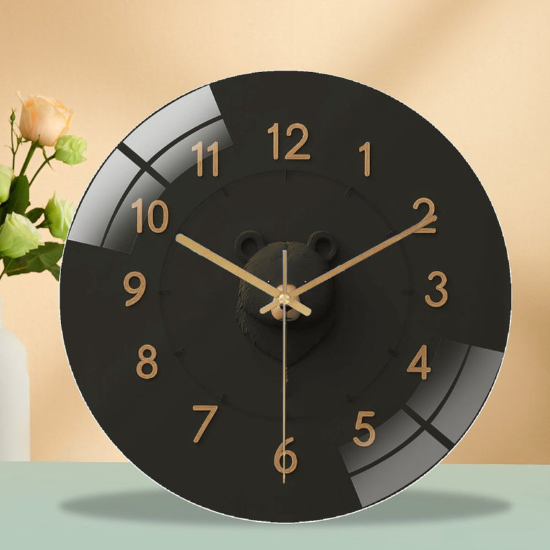 Horloge murale élégante en forme d'ours pour décoration intérieure - Horloge murale moderne en verre 12 po