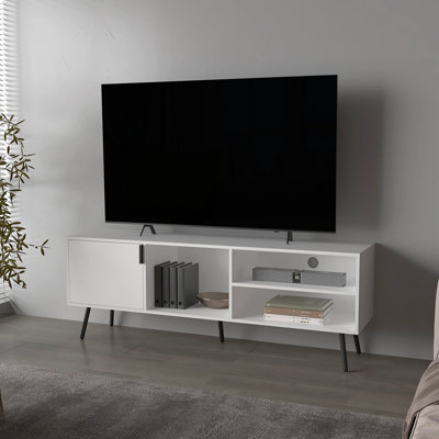 Meuble télé avec rangement et porte ouverte