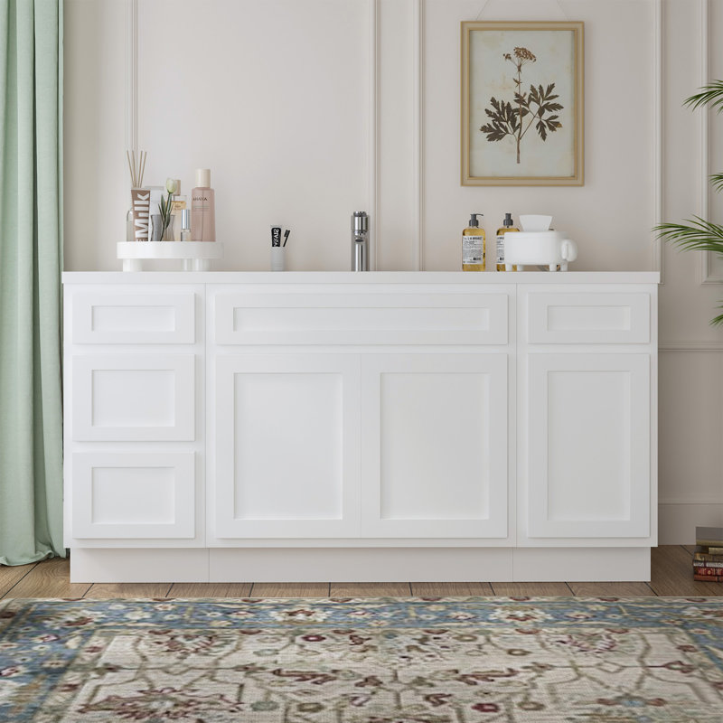 60-Inch Blue Plywood Freestanding Bath Vanity Cabinet