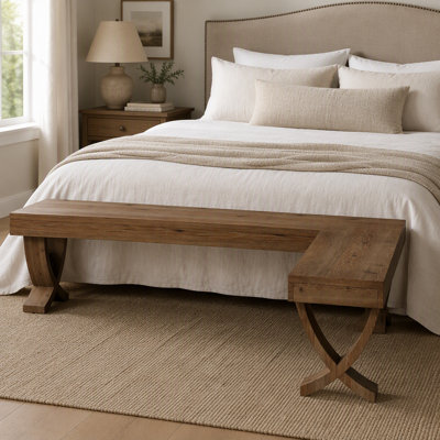 55" L-Shaped Corner Bench, Farmhouse Nook Dining Bench with X-Shaped Leg