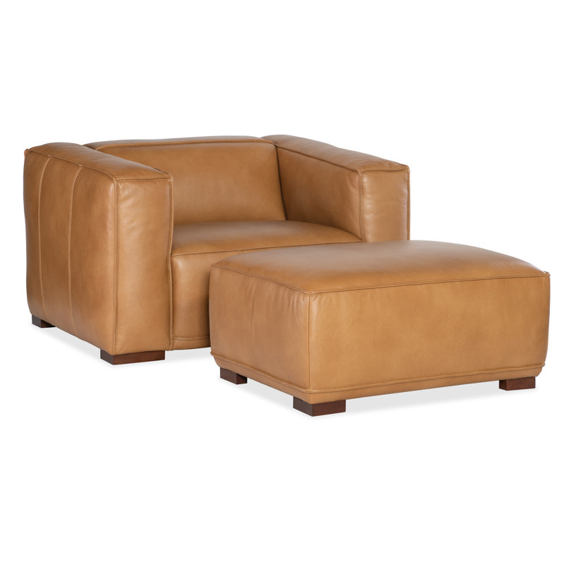 Zen Caramel Leather Accent Chair with Dark Wood Feet