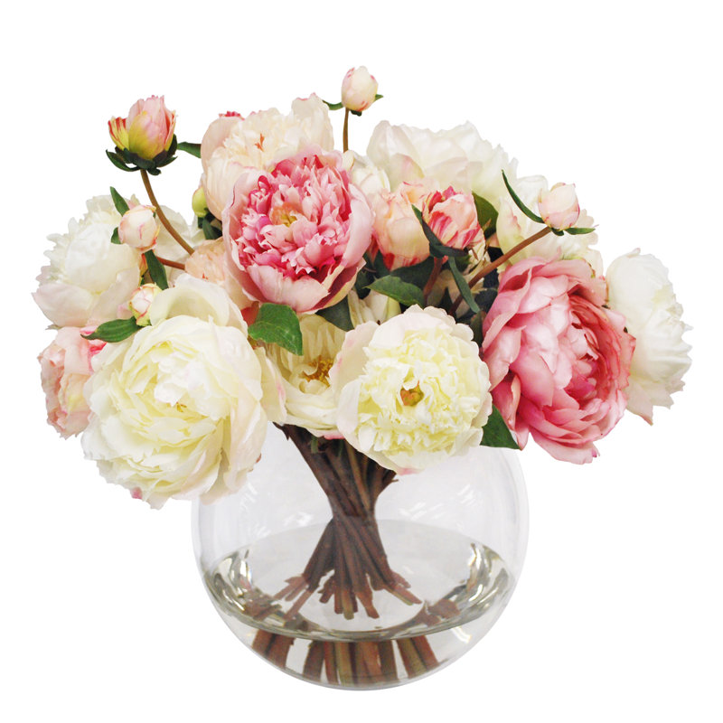 Rose pivoine en verre rond