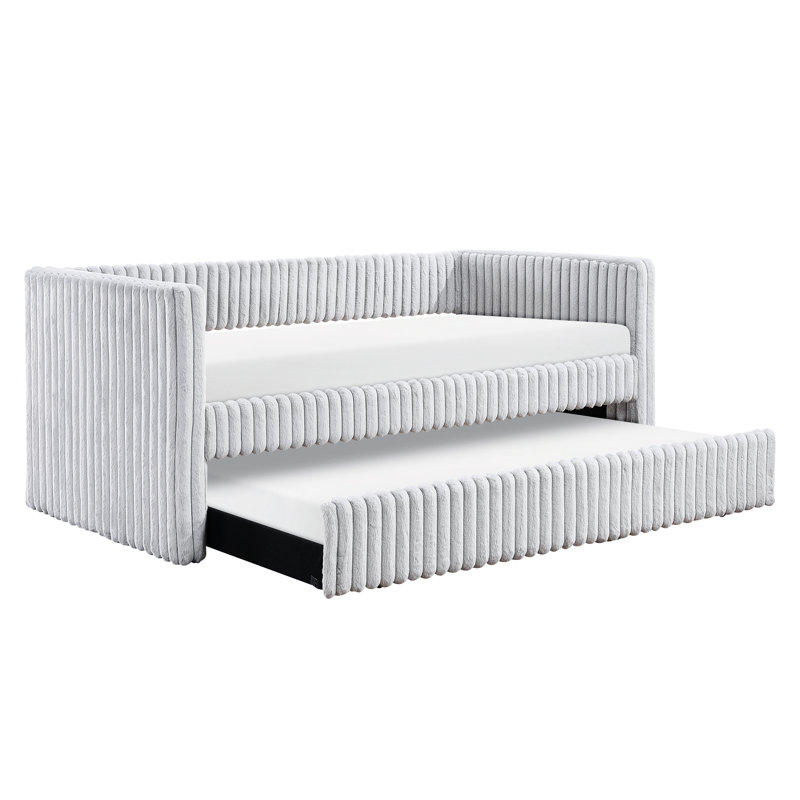 Contemporary Twin Gray Corduroy Daybed With Pull - Out Trundle, Modern Style For Living Space, Plywood Frame, Comfortable And , 300lbs Limit Living, Trundle ,