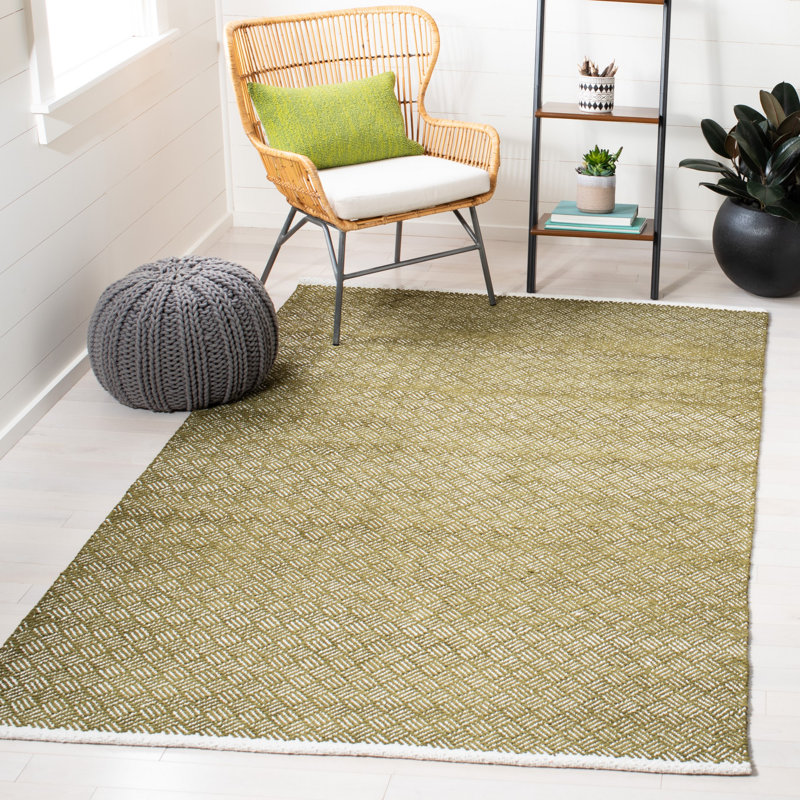 Tapis olive en coton touffeté à la main Bryent, Rectangle 5 pi x 8 pi