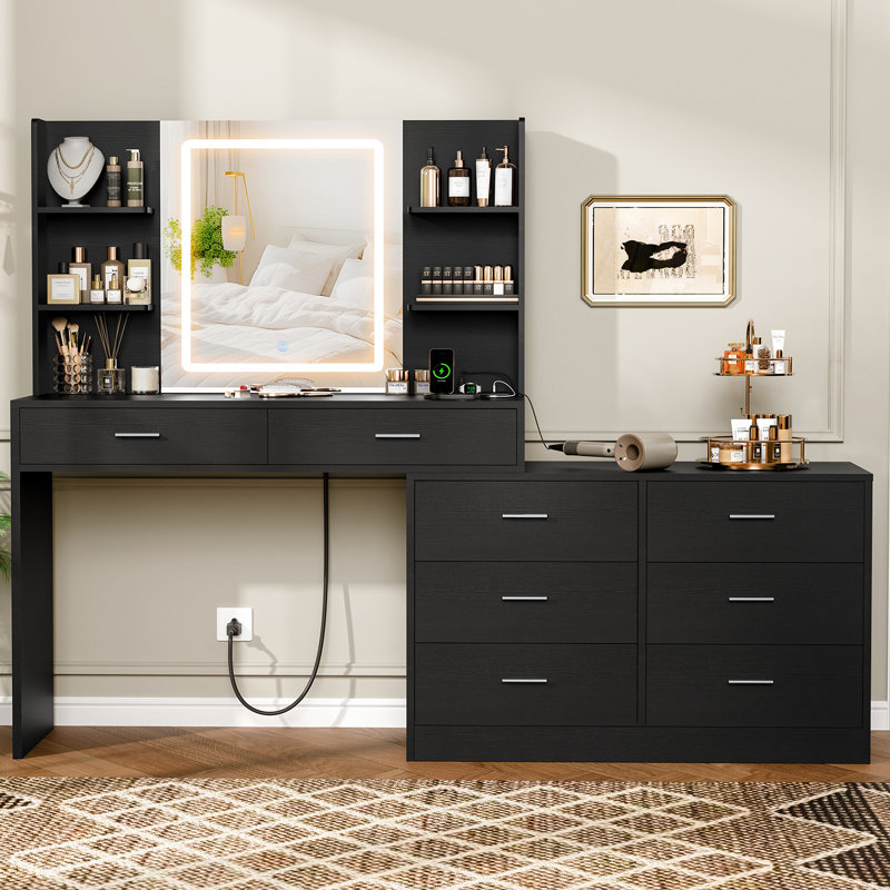 Grand meuble-lavabo noir avec lumière DEL, Noir