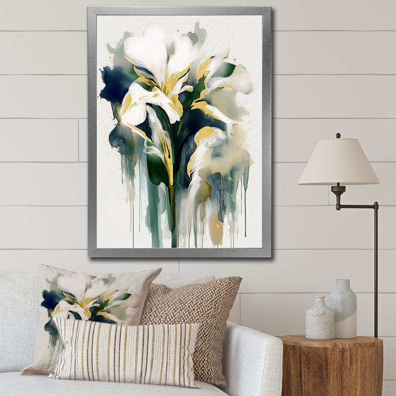 " Green Impression Of Iris ", Silver Picture Framed, 40" H x 30" W x 1" D