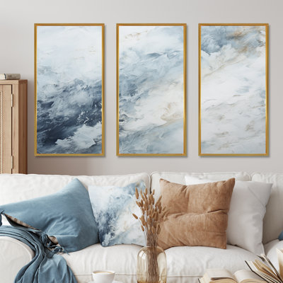 «Blue and White Snow Blooming II - Abstract Shapes», ensemble d'impression d'art mural