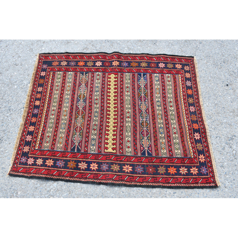 Tapis de couloir turc fait à la main avec motif artisanal et bleu / rouge