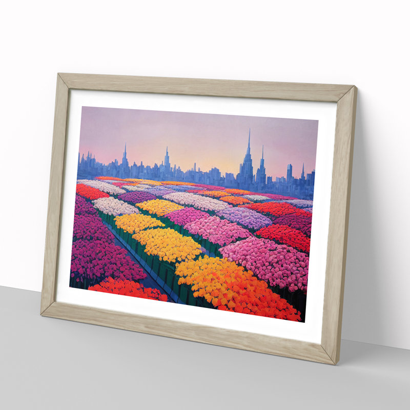 Cute Flower Market - Framed Print, 46cm H x 64cm W x 2cm D, Oak