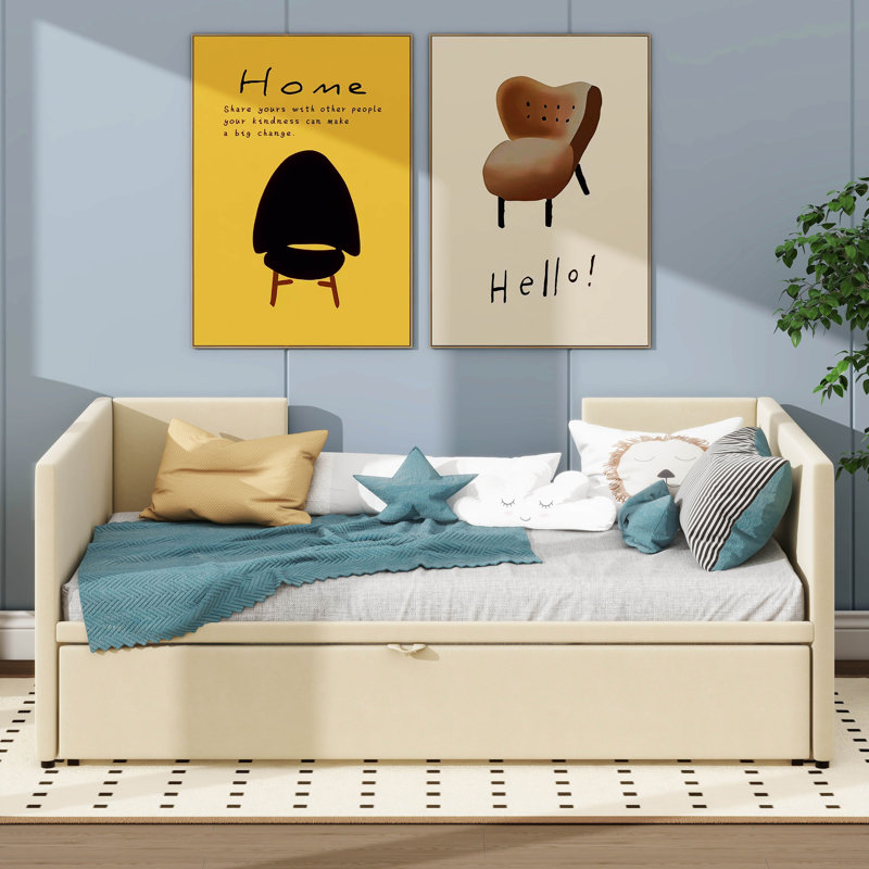 Shamina Upholstered daybed with Pop Up Trundle, Beige