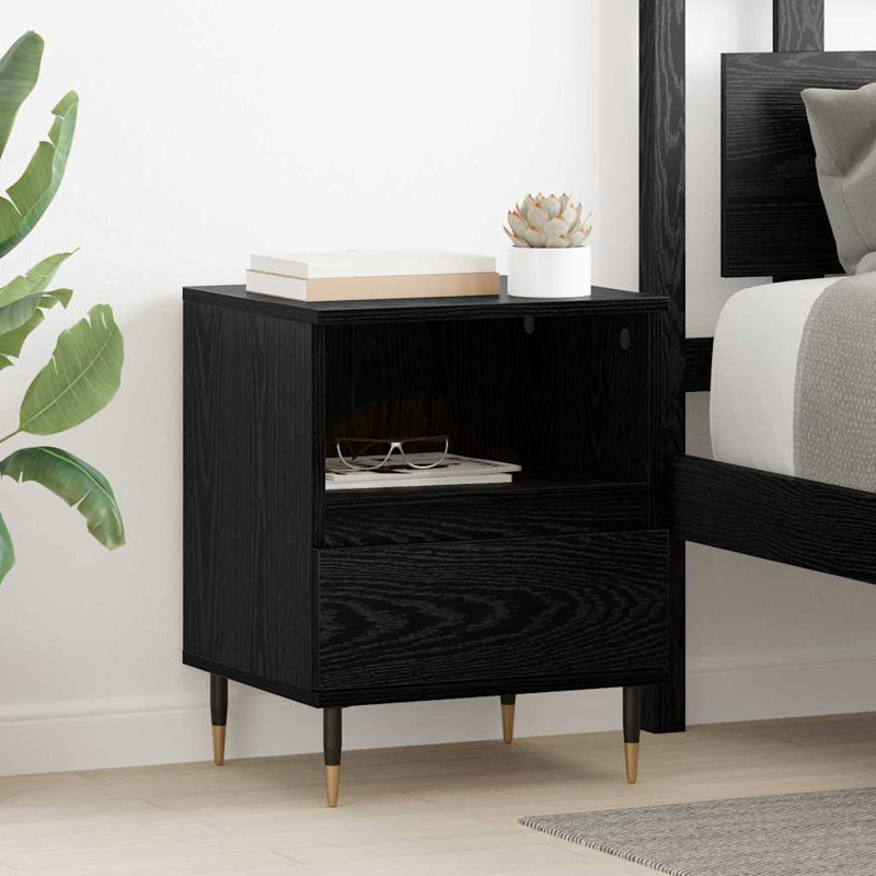40cm W Manufactured Wood Bedside Table, Black Oak