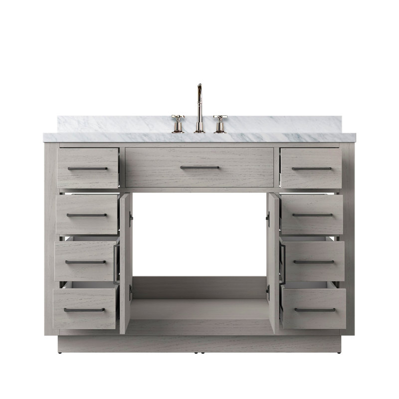 Meuble-lavabo simple en chêne 48 po X P 22 po D, dessus en marbre de Carrare et ensemble de robinet, Blanc, Noir mat