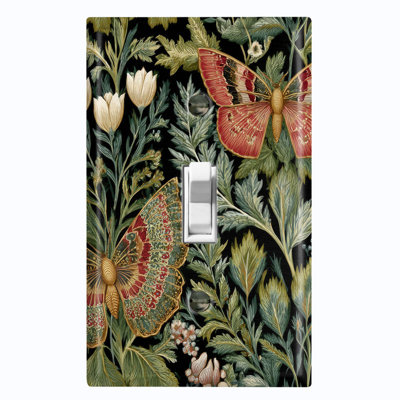 Metal Light Switch Plate Cover; US Standard Size 1 Gang Toggle - Botanical Butterfly
