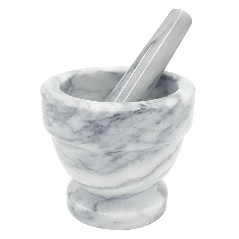 White Marble Mortar and Pestle Set, 4.75 x 4.25 Inch