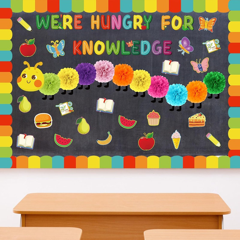 Ensemble de babillard 3D affamé - décorations de classe colorées et ensemble de découpes de cafétéria pour la maternelle, la maternelle et l'école élémentaire (lumineux)
