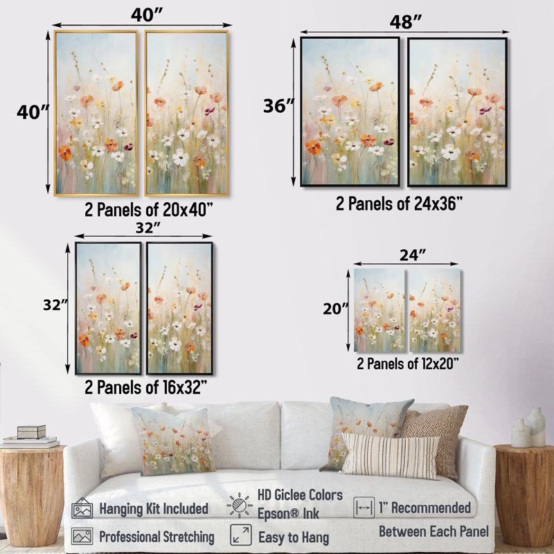 «Meadow Contemporary Wildflowers - Large Meadow», art mural, H 20 po x l 24 po, Reproduction encadrée sans passe-partout