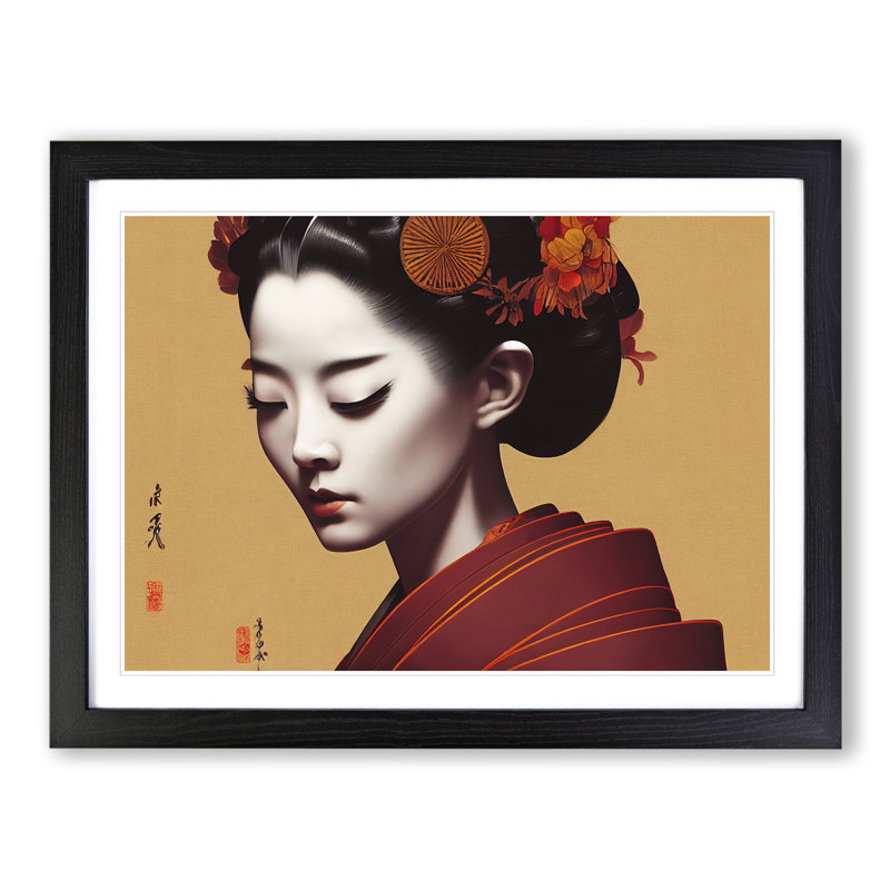 Beguiling Geisha - Single Picture Frame Print, 46cm H x 64cm W x 2cm D, Black Frame