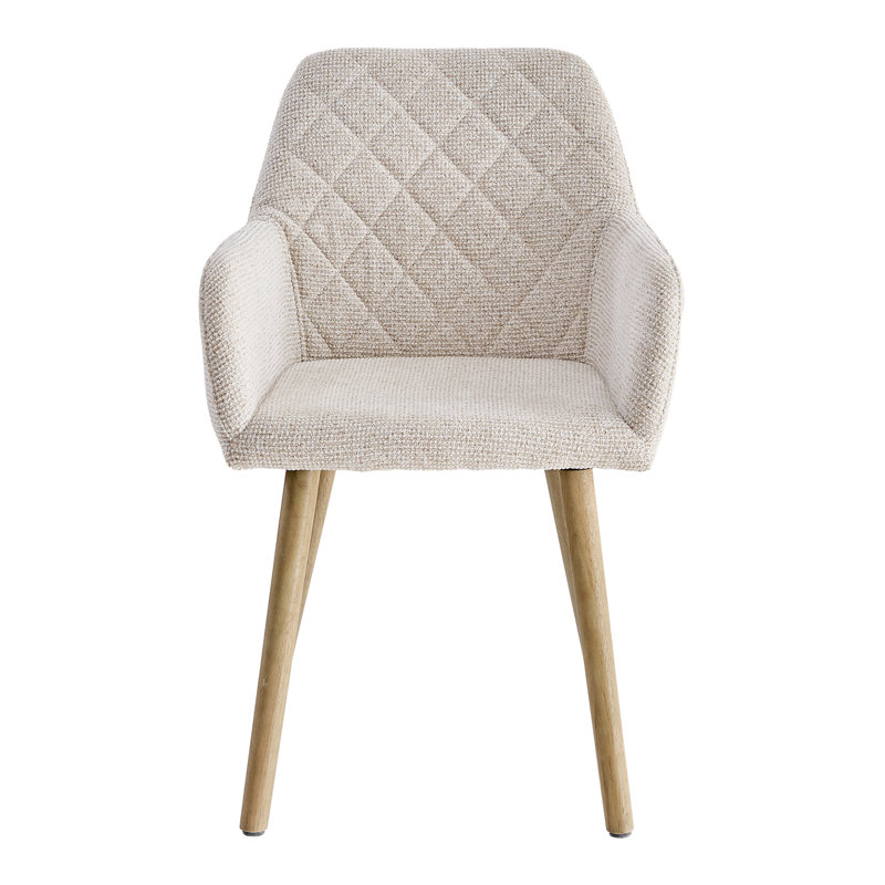 Modern Upholstered Dining Chairs With Arms, Linen Fabric Accent Chairs With Diamond Quilted Back And Wood Legs, 4, Beige