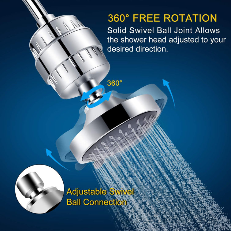 Shower Head And 15 Stage Shower Filter Combo, High Pressure 5 Spray Settings Filtered Showerhead With Water Softener Filter Cartridge For Hard Water Remove Chlorine And Harmful Substances