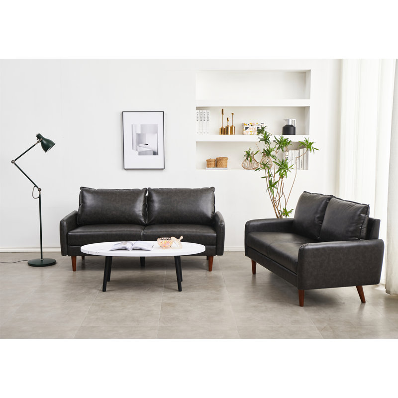 Ensemble de salon en similicuir 2 pièces Seeaventus, Gris foncé