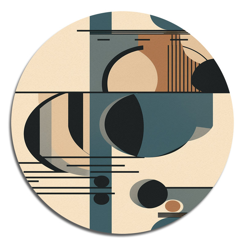 Bleu et noir géométrique ombres V - Minimalisme abstrait, art mural rond sur métal, H 23 po x l 23 po x P 1 po