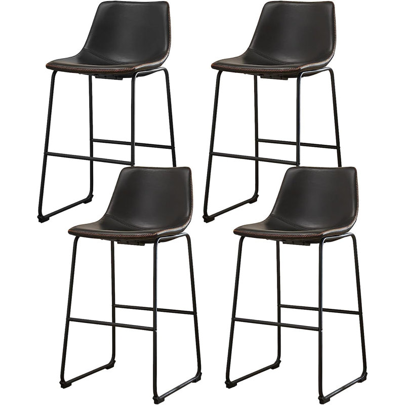 Counter Height Bar Stools Set of 4, 26 inch Leather Barstools Modern Bar Stools with Back, Counter Stool Armless Bar Chairs with Metal Legs, Footrest