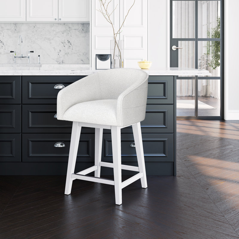 Tabouret pivotant à hauteur réglable en bois et en tonneau Dorreen, Blanc pur, Salée