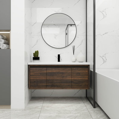 Armoire de salle de bain 48 po avec lavabo, portes à fermeture douce et tiroir, montage flottant, 48 po x 18 po
