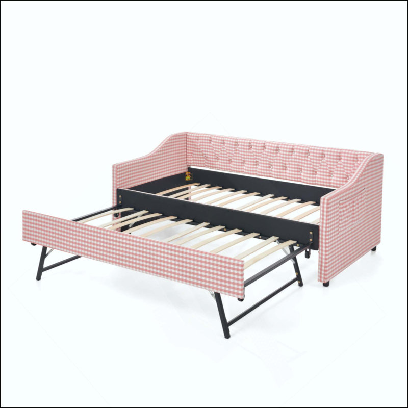 Lit de jour, lit de jour convertible rembourré avec dossier capitonné, canapé-lit polyvalent 3 en 1 avec lit gigogne escamotable et rangement latéral, parfait pour une vie compacte