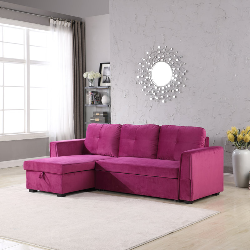 Upholstered L-Shaped Sectional Reversible, Violet Silk