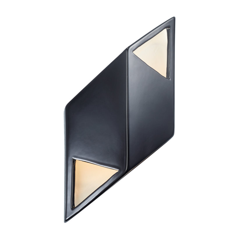 Bary Ceramic LED Flush Mounted Sconce, 17.5" H x 5.5" W x 3.75" D, Gloss Black/Matte White