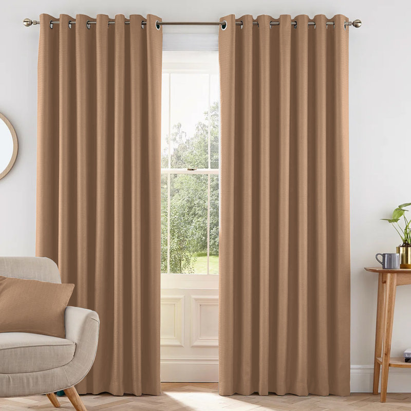 Crisfield Eyelet Blackout Thermal Curtains, 168cm Width X 213cm Height, Beige