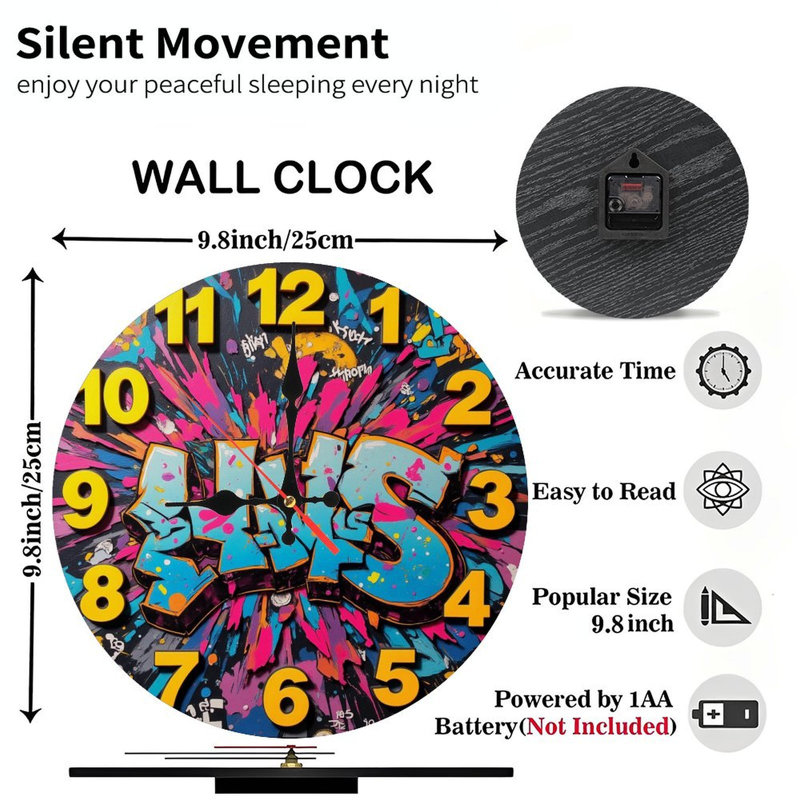 Horloge murale colorée Graffiti