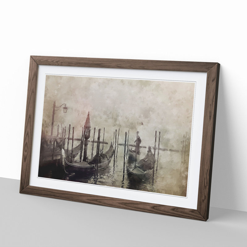 Gondolas in Venice Vol.1 - Picture Frame Painting, 27cm H x 36cm W x 2cm D, Walnut Framed