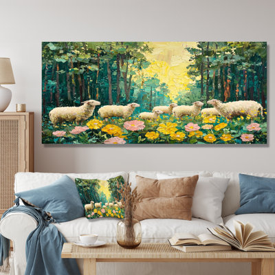 Mignon mouton au printemps fleurs I - reproduction d'art moderne en métal, art mural en métal mouton