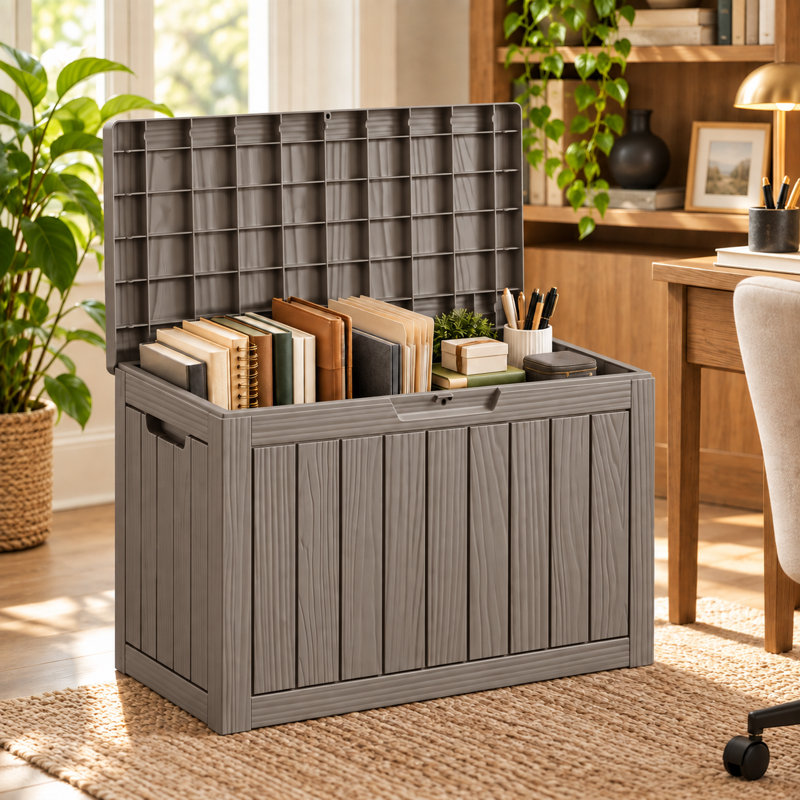 Boîte de livraison verrouillable de 55 gallons pour l'extérieur, coffre de rangement extérieur en résine résistant aux intempéries avec couvercle pour porche, porte d'entrée, patio et trottoir