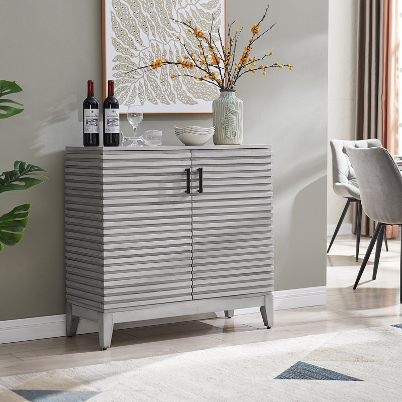 Gudbrand Distress Door Accent Cabinet, 36" Fluted 2-Door Mordern Sideboard, Offwhite